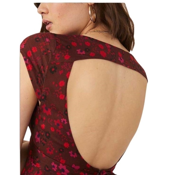 FREE PEOPLE It Takes Two Crossover Woven Skater Dress In Plum Combo Size XS NWOT - Picture 2 of 15